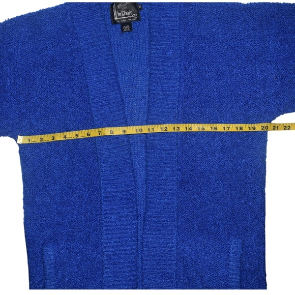 Vintage 80s Royal Blue Balloon Sleeves Cardigan Sweater Open Front Pockets M - Picture 8 of 10